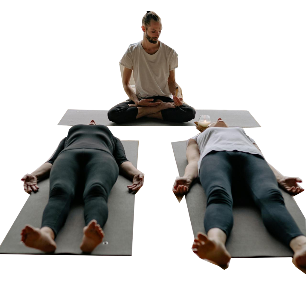 image showing men using acupressure mats